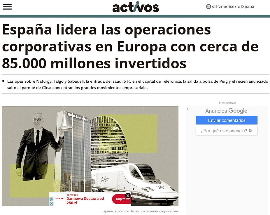 Espaa lidera las operaciones corporativas en Europa con cerca de 85.000 millones invertidos